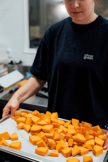 Vegetables being prepped in the kitchen